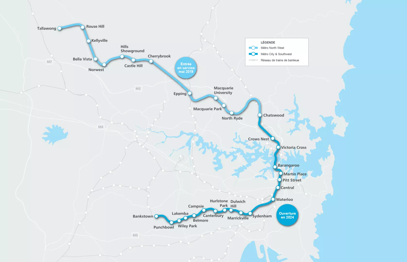 Carte du réseau Métro Sydney Carte du réseau Métro Sydney