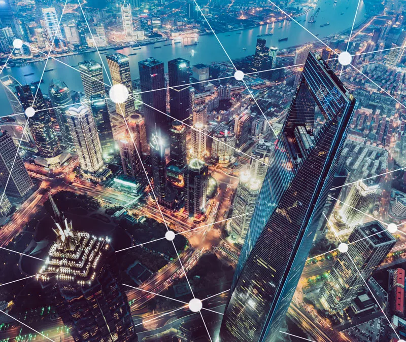 Photo d'une ville vue du ciel.