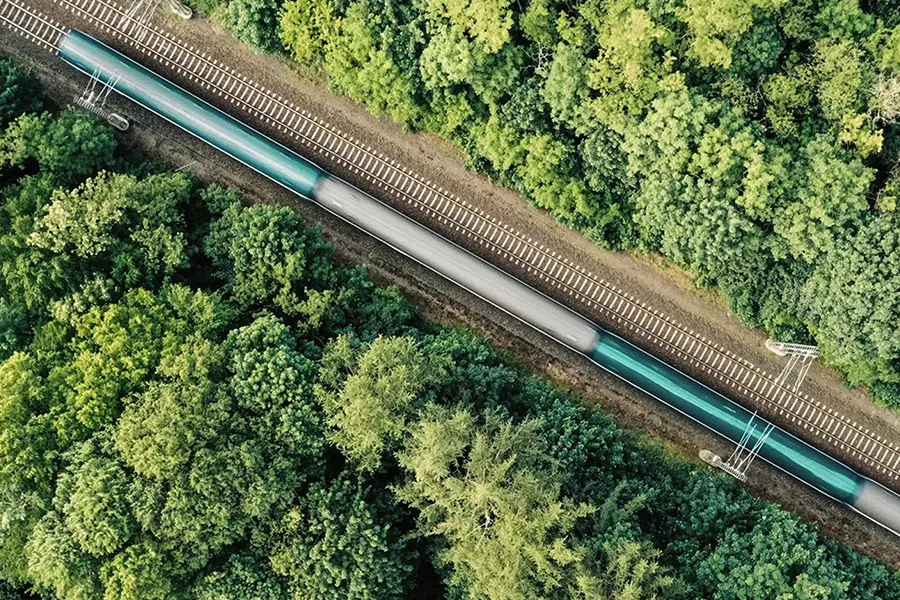 View of a moving train.